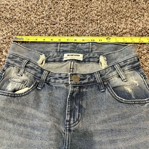 One X One Teaspoon Jeans 27 Blue Freebird Frayed Hems Mid Rise Double Waistband - Picture 8 of 14
